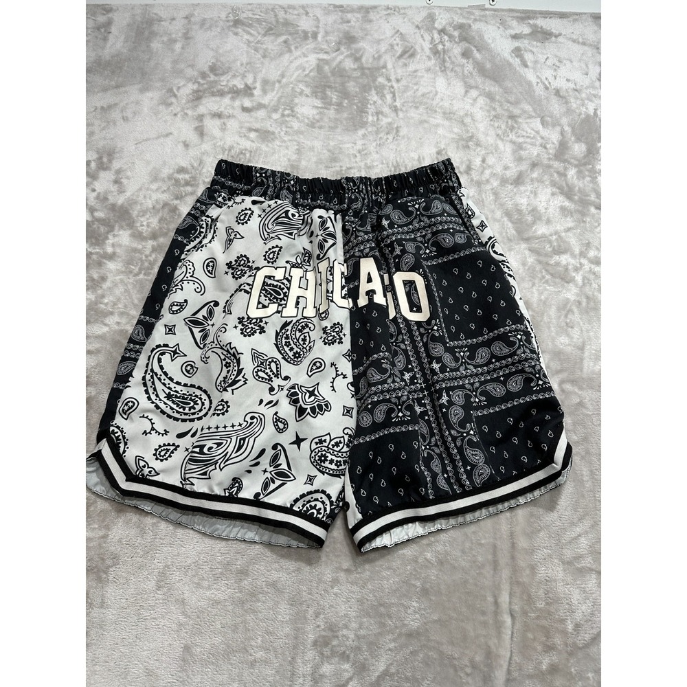 Chicago Shorts by Romwe Mens Size 2XL XXL Black Paisley Print Elastic Waist EUC